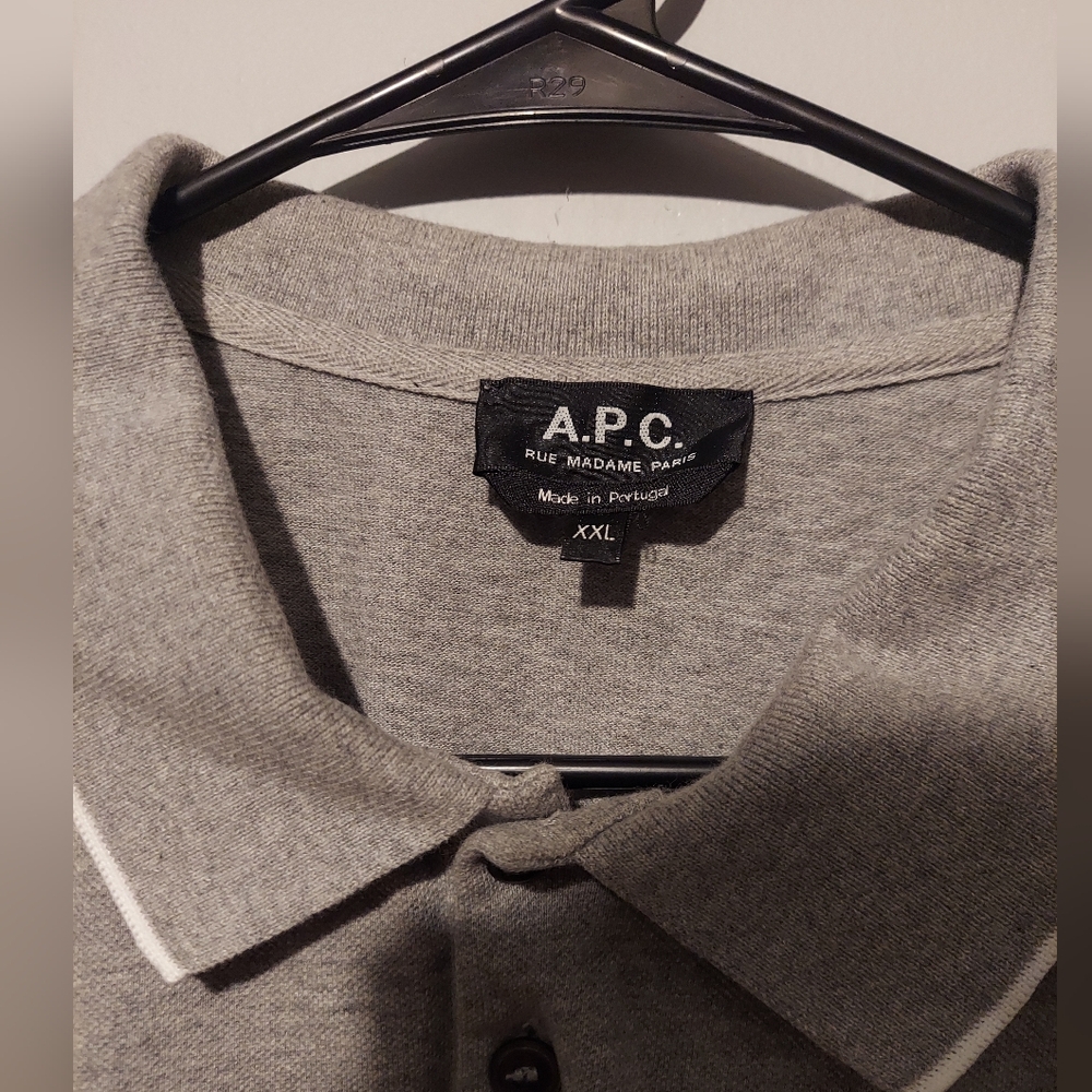 A.P.C. Rue Madame Paris Men's Short Sleeve Polo Cotton Shirt Size XXL Grey Gray